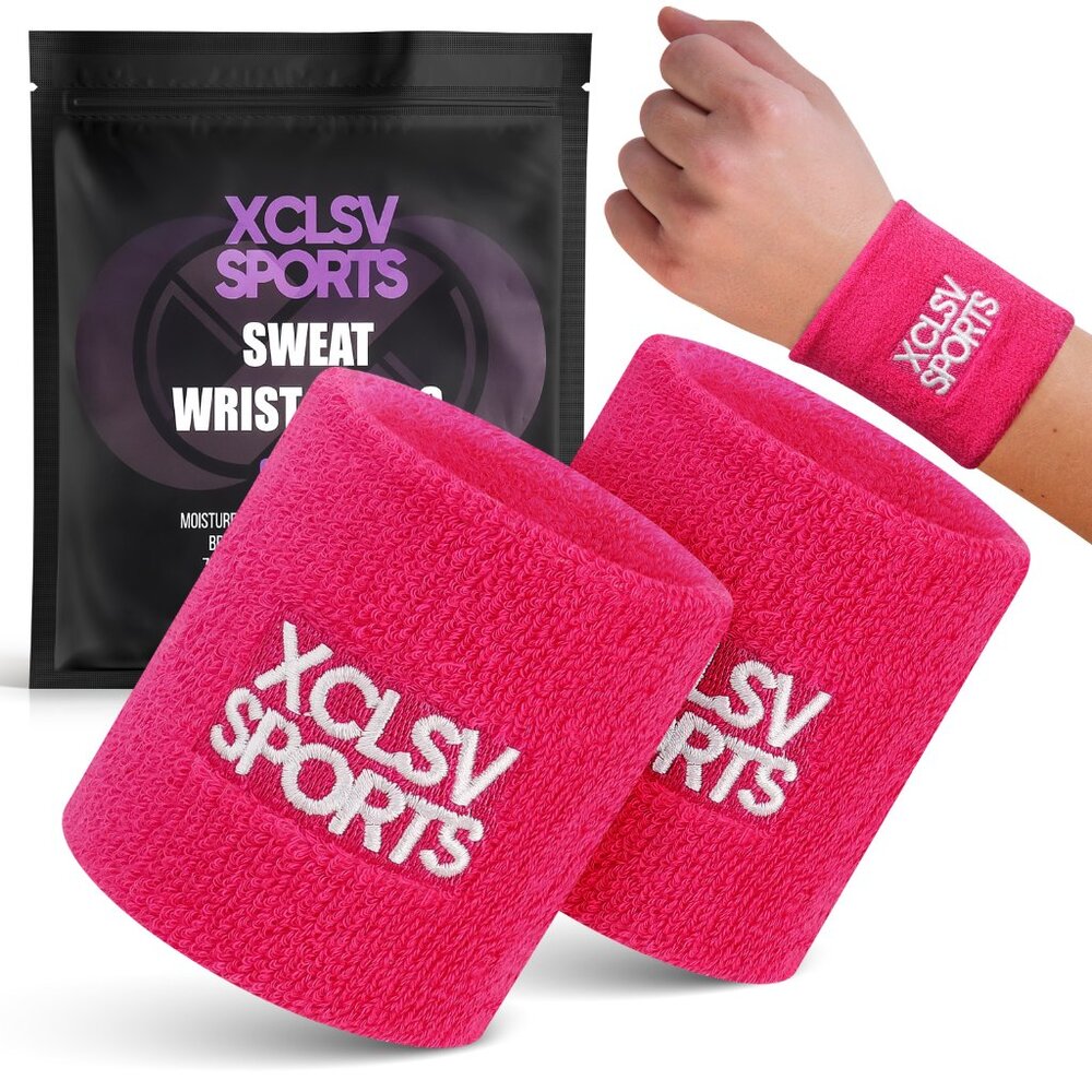 Hot Pink Terry Cloth Sweat-Wicking Sports Wrist Bands